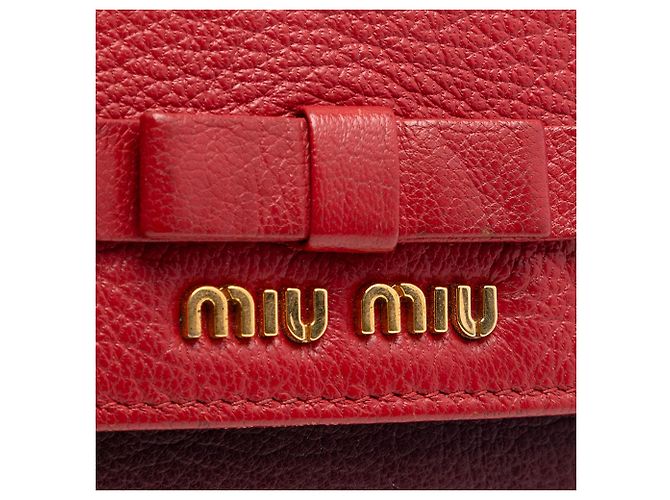 Portafoglio con catena Miu Miu Red Bicolor Goatskin Madras Bow Rosso - vista 5