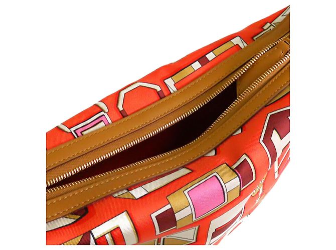 Pochette Sursoie To Go em seda laranja e couro Swift com fivelas Hermès - vista 4