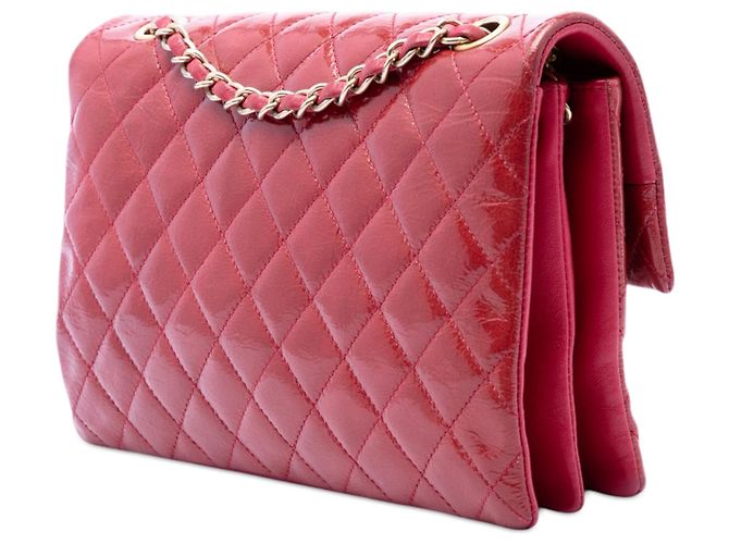 Chanel Red Quilted Patent Goatskin Pagoda Accordion Flap Rosso - vista 2