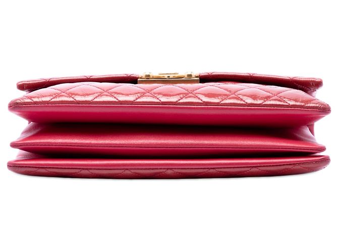 Chanel Red Quilted Patent Goatskin Pagoda Accordion Flap Rosso - vista 3