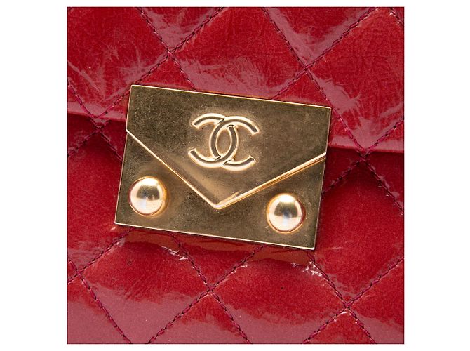 Chanel Red Quilted Patent Goatskin Pagoda Accordion Flap Rosso - vista 5