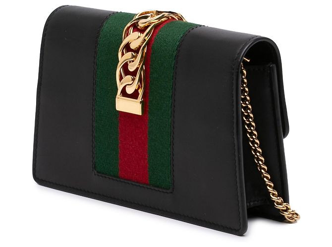Gucci Black Super Mini Calfskin Web Sylvie Chain Crossbody Nero - vista 2