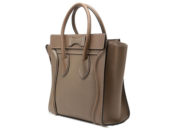 Céline Bolsa Celine Brown Micro Leather Luggage Tote Marrom Taupe - vista 2