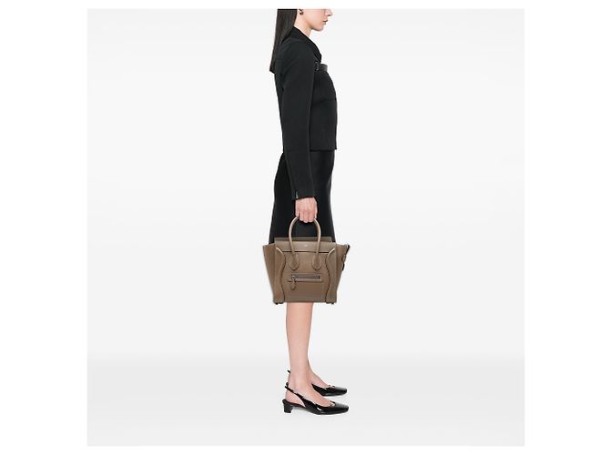 Céline Bolsa Celine Brown Micro Leather Luggage Tote Marrom Taupe - vista 6