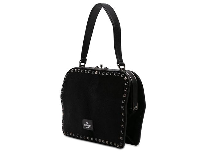 Borsa a mano Valentino Black Pony Hair Rockstud Nero - vista 2