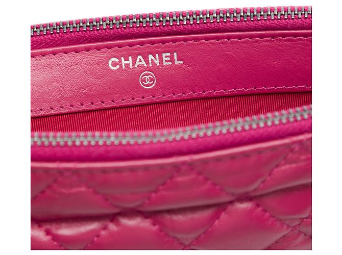 Pochette Gabrielle Chanel à matelassage en cuir de veau vieilli rose avec double fermeture éclair et chaîne - vue 5