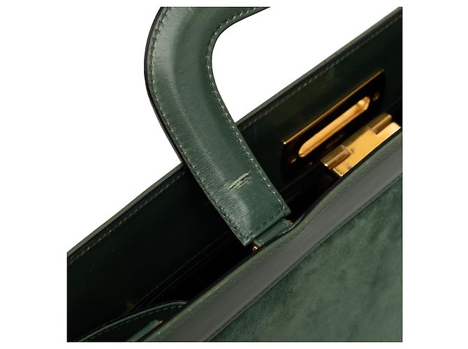 Salvatore Ferragamo Valigetta Gancini in scamosciato e pelle verde Ferragamo - vista 8