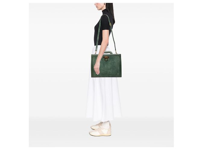Salvatore Ferragamo Valigetta Gancini in scamosciato e pelle verde Ferragamo - vista 9