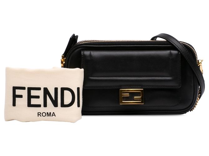 Borsa a tracolla Fendi Black Leather Easy 2 Baguette Nero - vista 8