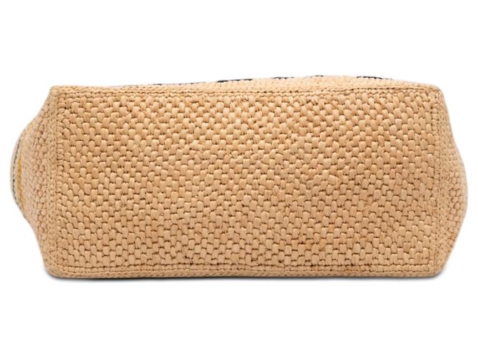 LOEWE Tote Paulas Ibiza Medium in rafia beige a righe con logo - vista 3