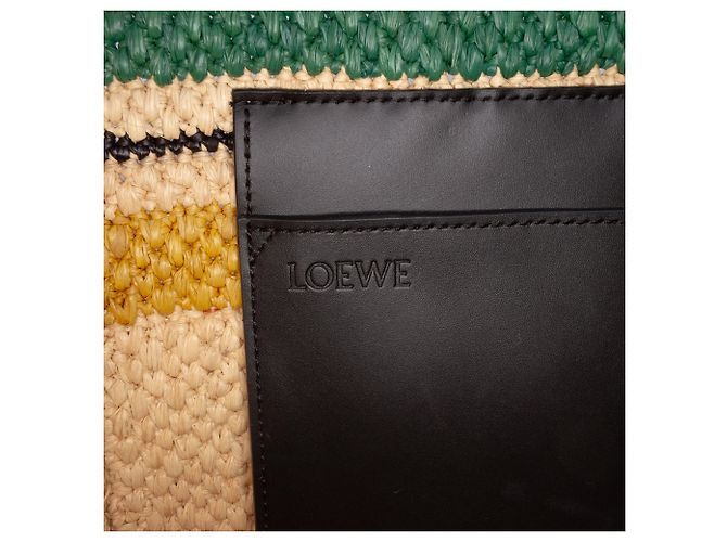 LOEWE Tote Paulas Ibiza Medium in rafia beige a righe con logo - vista 5