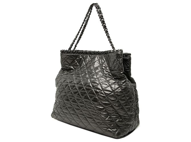 Tote Chanel Black Large Glazed Calfskin Quilted Chain Me Nero - vista 2
