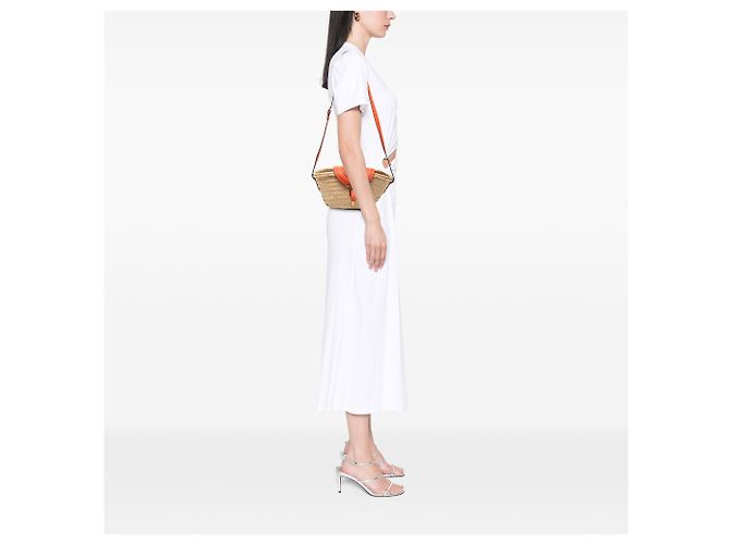 Chloé Mini Basket Marcie in Raffia Beige a tracolla - vista 6