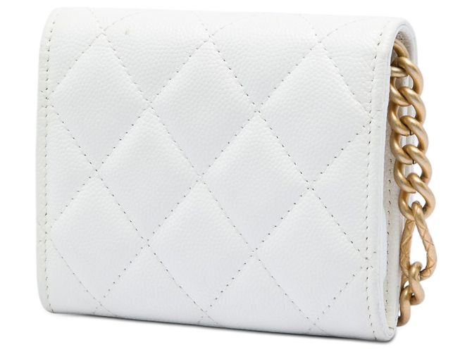 Chanel gesteppter Caviar-Kartenhalter mit Kette in Weiß - Ansicht 2