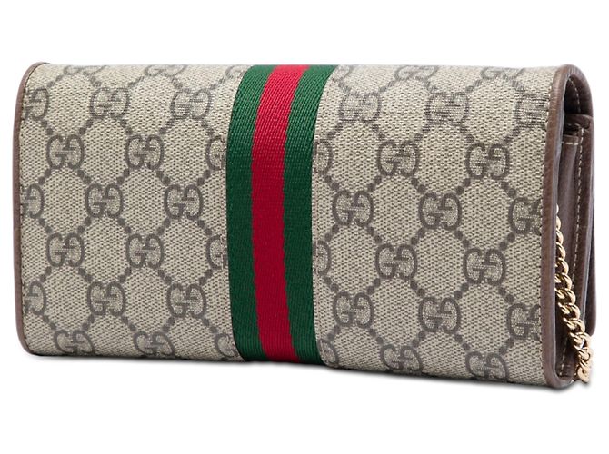 Portafoglio con catena Gucci Beige GG Supreme Web Ophidia - vista 2