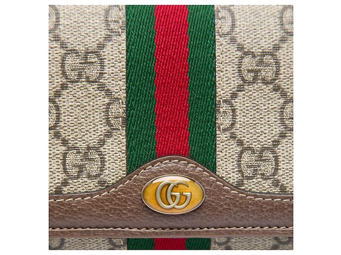 Portafoglio con catena Gucci Beige GG Supreme Web Ophidia - vista 5