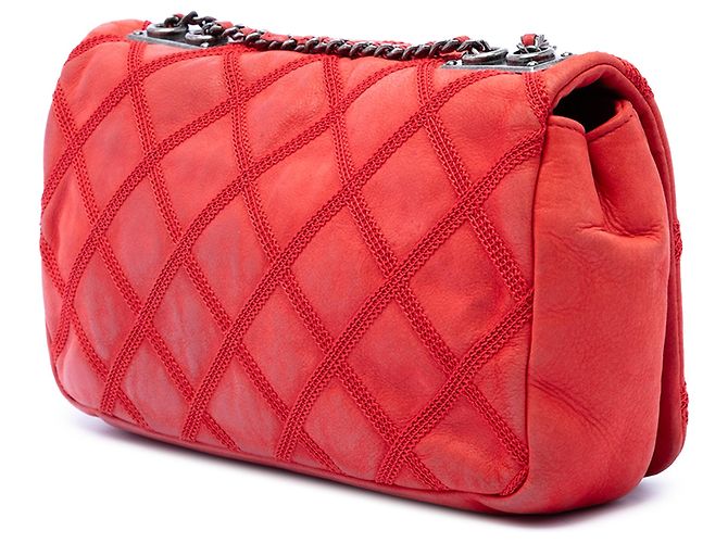 Chanel Red Small Nubuck Diamond Stitch Chain Flap Roja - vista 2