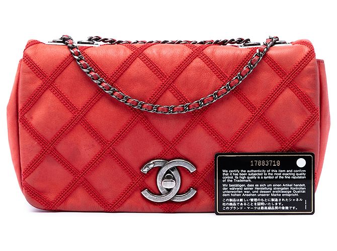 Chanel Red Small Nubuck Diamond Stitch Chain Flap Roja - vista 7