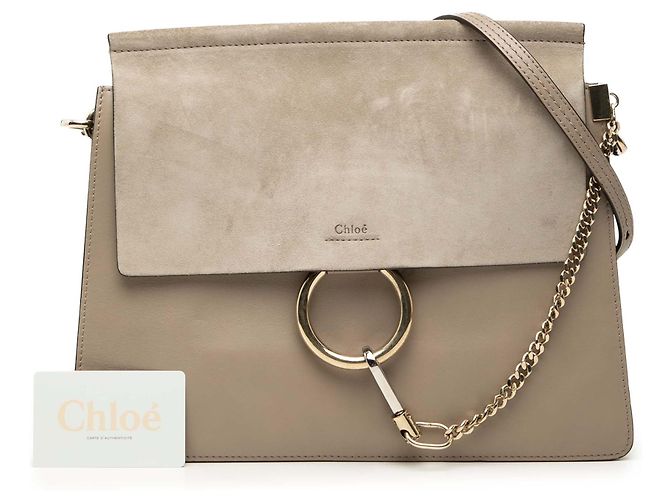 Borsa a tracolla Faye in pelle grigia media Chloé Marrone - vista 8