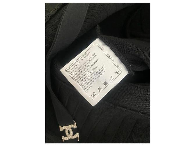 Chanel Schwarzes Viskose-Mix Camisole Kleid mit CC-Logo - Ansicht 8