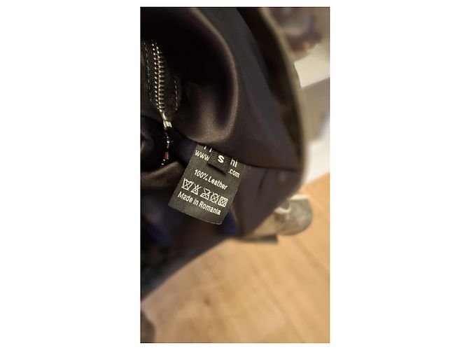 Autre Marque MANOKHI Cropped Leder-Bikerjacke Braun Grau - Ansicht 4