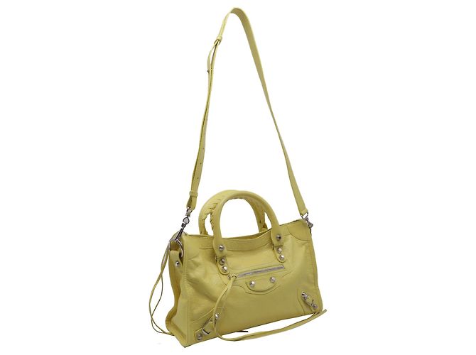 Borsa Balenciaga Le City Small in pelle di agnello gialla - vista 2