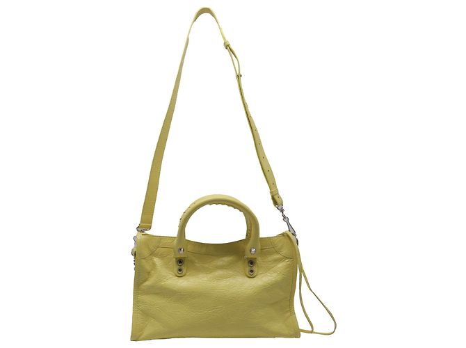 Borsa Balenciaga Le City Small in pelle di agnello gialla - vista 4