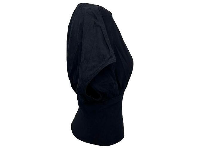 Camicetta Rick Owens con scollo a barca e maniche corte in cotone nero - vista 3