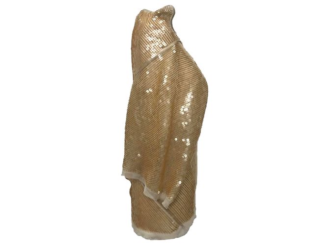 Camicetta con scollo a cappuccio e paillettes in seta beige Rick Owens Marrone Rosso - vista 2