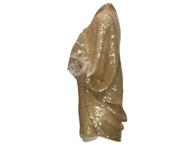 Camicetta con scollo a cappuccio e paillettes in seta beige Rick Owens Marrone Rosso - vista 4
