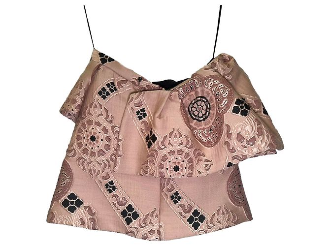 Trägerloses Dries van Noten Oberteil mit Rüschen aus rosa Polyester Braun Pink - Ansicht 2
