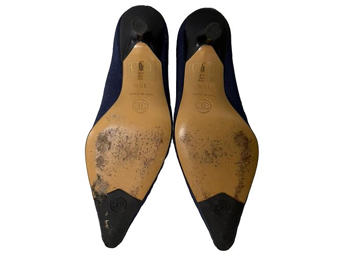Timeless Décolleté Chanel con dettaglio fiocco CC in cotone blu navy - vista 11