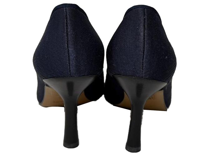 Timeless Décolleté Chanel con dettaglio fiocco CC in cotone blu navy - vista 3