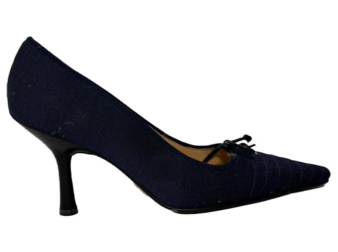 Timeless Décolleté Chanel con dettaglio fiocco CC in cotone blu navy - vista 5