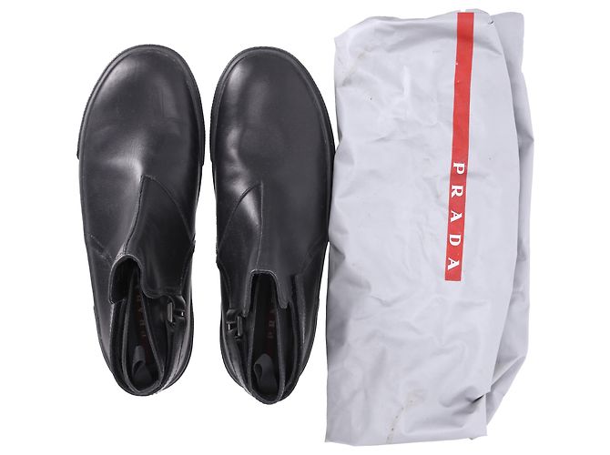 Stivaletti con chiusura a strappo Prada Sport in pelle nera Nero - vista 6