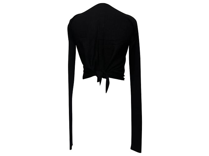 Rick Owens V-Ausschnitt-Strickpullover mit Rückenschleife aus schwarzer Wolle - Ansicht 2