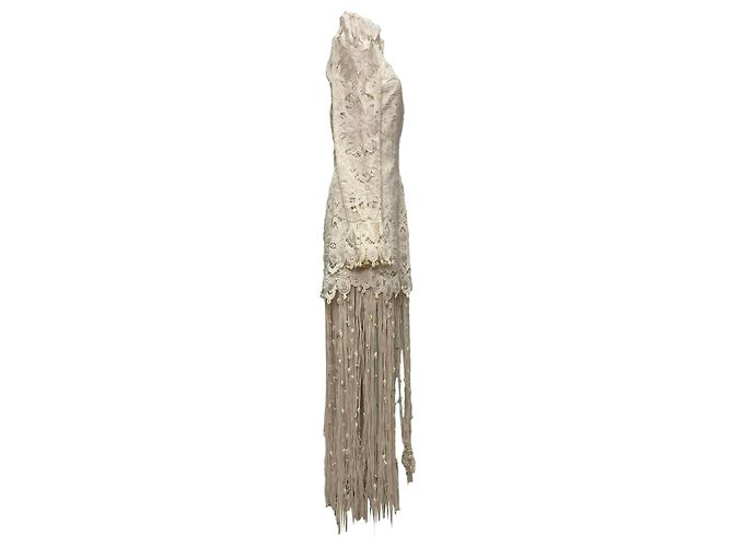 Vestido largo Wavelength de encaje de macramé con flecos de Zimmermann en seda blanca Blanco - vista 2