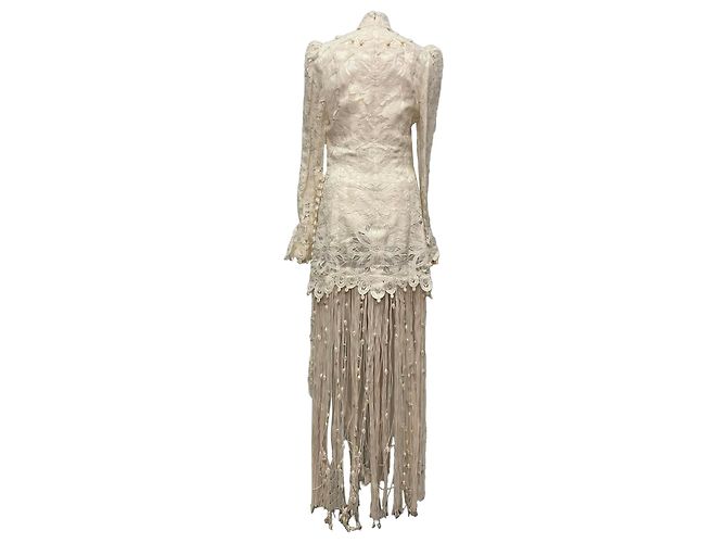 Vestido largo Wavelength de encaje de macramé con flecos de Zimmermann en seda blanca Blanco - vista 3