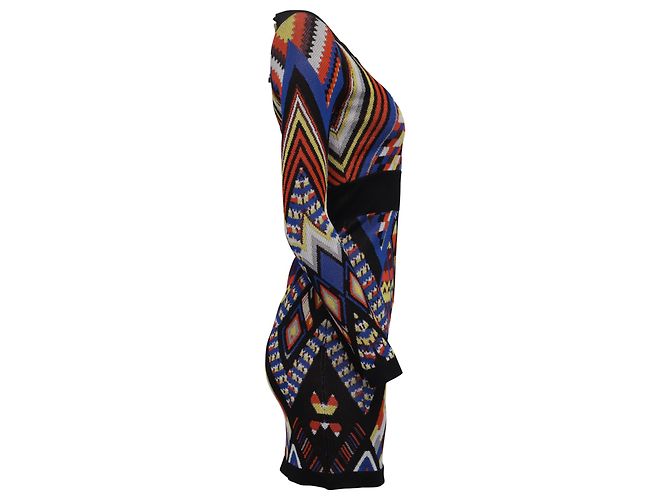 Mini abito Balmain con motivo tribale e lacci in viscosa multicolore - vista 3