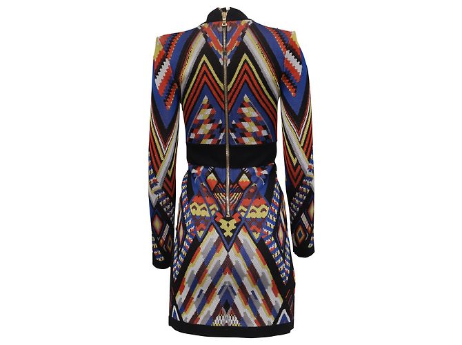 Mini abito Balmain con motivo tribale e lacci in viscosa multicolore - vista 4