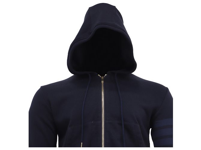 Felpa con zip 4-Bar in cotone blu navy Thom Browne - vista 2