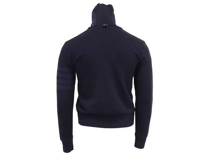 Felpa con zip 4-Bar in cotone blu navy Thom Browne - vista 4