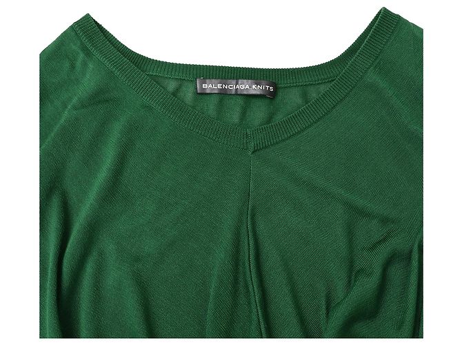 Balenciaga Bluse mit Wasserfallkragen aus grüner Viskose - Ansicht 4