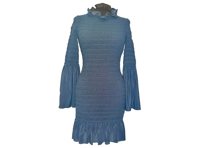 Stella Mc Cartney Mini abito arricciato Stella McCartney in seta blu navy Blu chiaro - vista 2