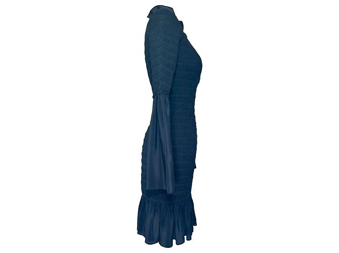 Stella Mc Cartney Mini abito arricciato Stella McCartney in seta blu navy Blu chiaro - vista 9