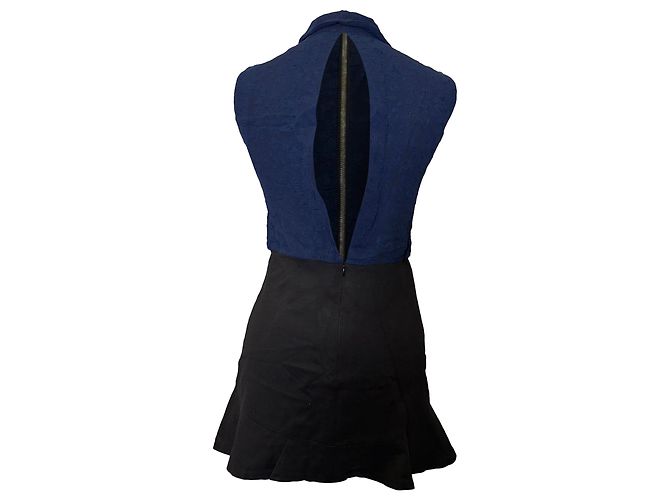 Sandro Mini-Kleid mit Colorblock-Muster aus blauer Viskose - Ansicht 3