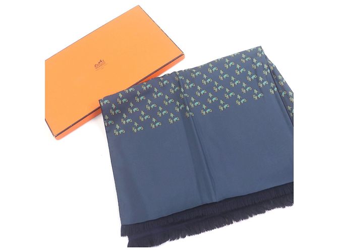Hermès Seidentuch Pferdeharnisch-Motiv Blau Marineblau - Ansicht 2