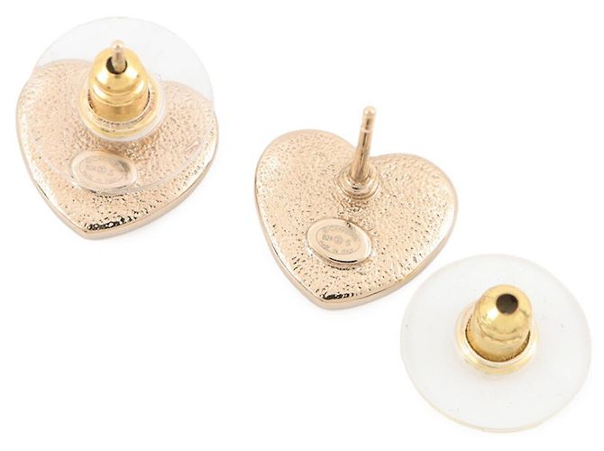 Chanel Coco Mark Metall-Herzstecker-Ohrringe Weiß - Ansicht 3