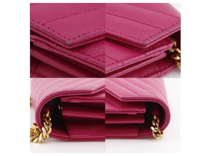 Bolsa de ombro Saint Laurent em couro acolchoado rosa com corrente - vista 13