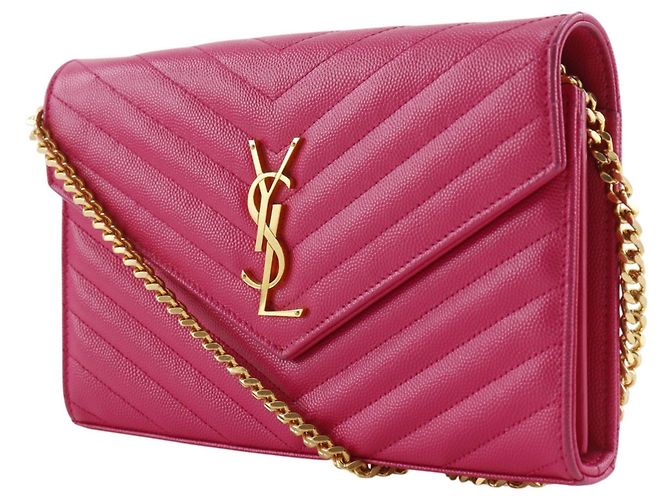 Bolsa de ombro Saint Laurent em couro acolchoado rosa com corrente - vista 2